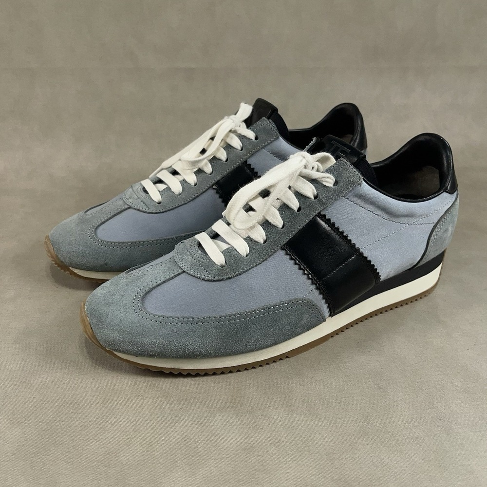 Tom Ford Grey Blue‎ Nylon Suede Low Top Runners Sneakers Italy Men's Size 8.5